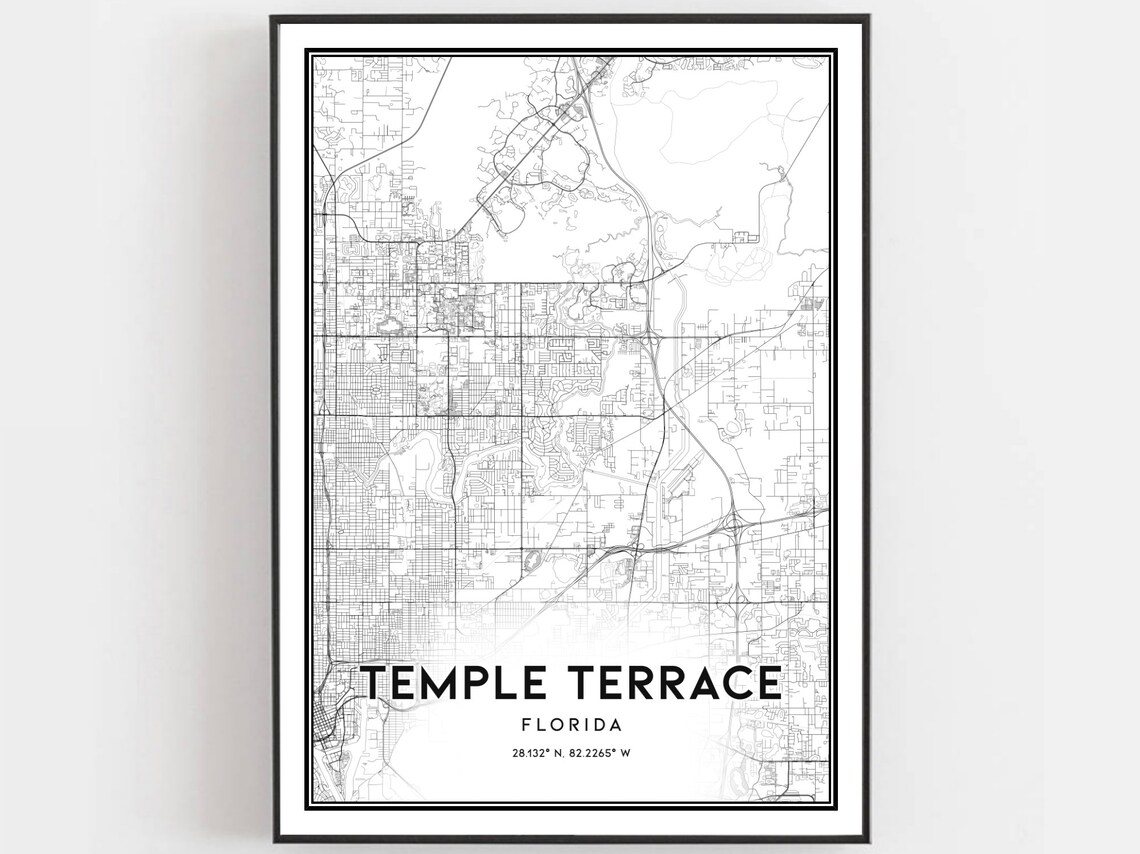 Temple Terrace Map Print, Florida Street Decor Poster