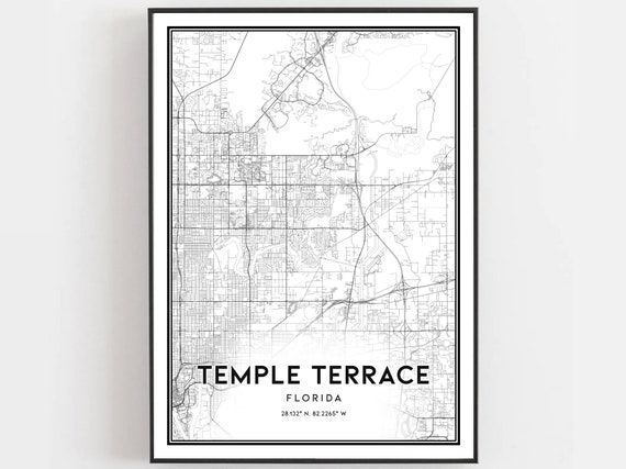 Temple Terrace Map Print, Florida Street Decor Poster