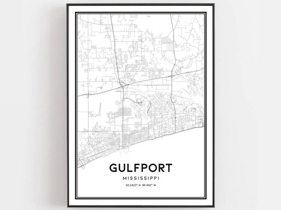 Gulfport Map Print Poster Wall Art Ms City Mississippi Street Decor Road Gift B585
