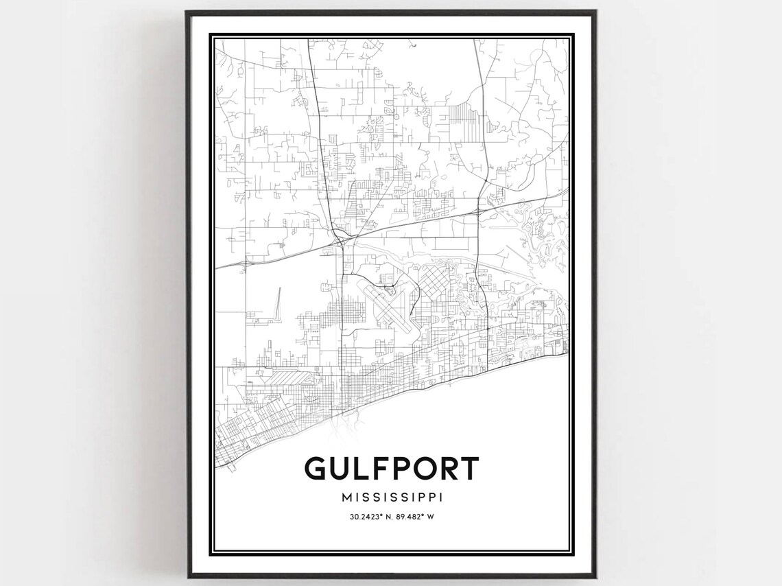 Gulfport Mississippi Minimalist Black and White Street Map Art Print