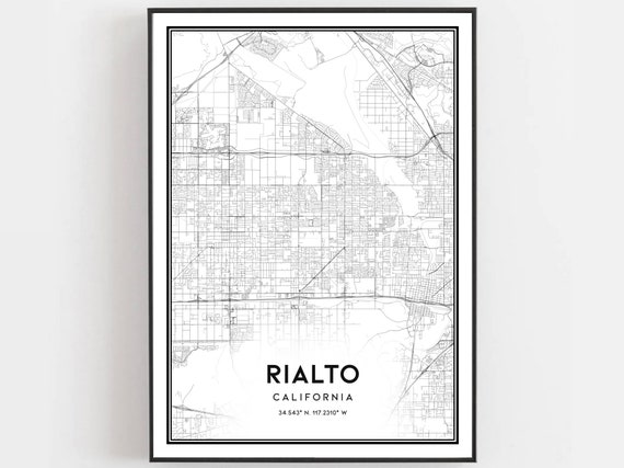 Rialto Map Print Poster Wall Art Ca City Street Decor Road Gift B857