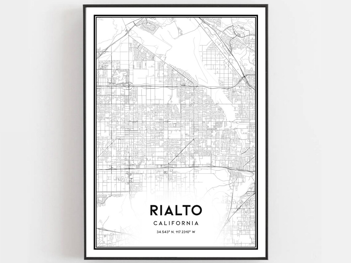 Rialto California Street Map Minimalist Line Art City Poster