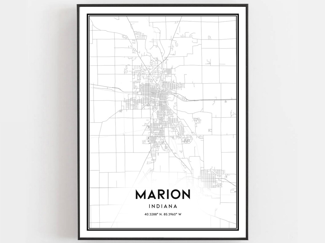 Marion Indiana Detailed Minimalist City Street Map Line Art Poster
