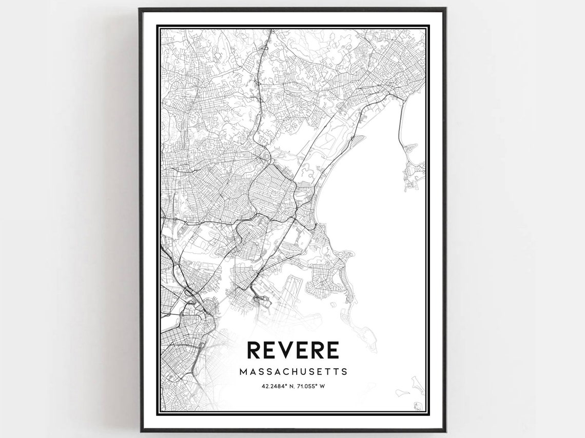 Revere Massachusetts City Street Map Minimalist Decor Wall Art