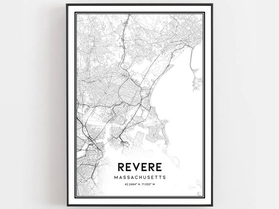 Revere Map Print Poster Wall Art Ma City Massachusetts Street Decor Road Gift B1342