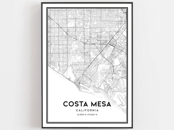Costa Mesa Map Print Poster Wall Art Ca City Street Decor Road Gift B817