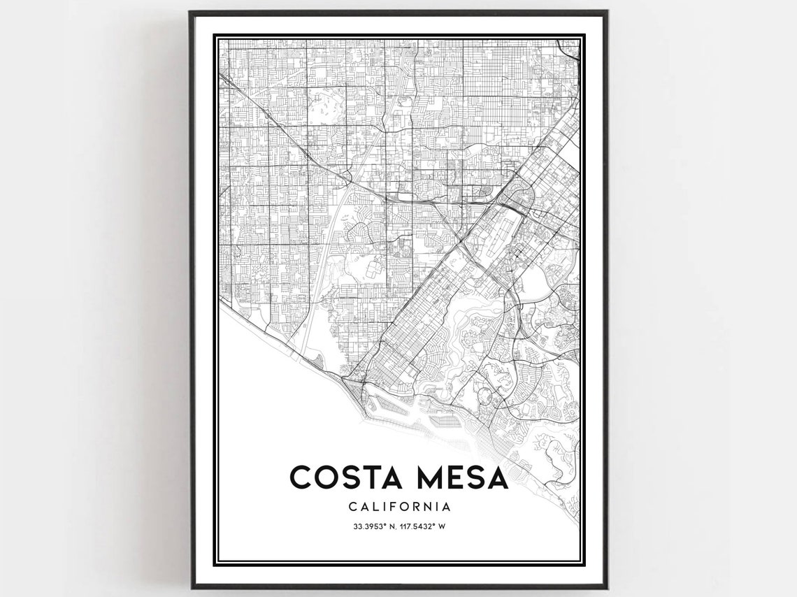 Costa Mesa California Minimal Black And White City Map Poster