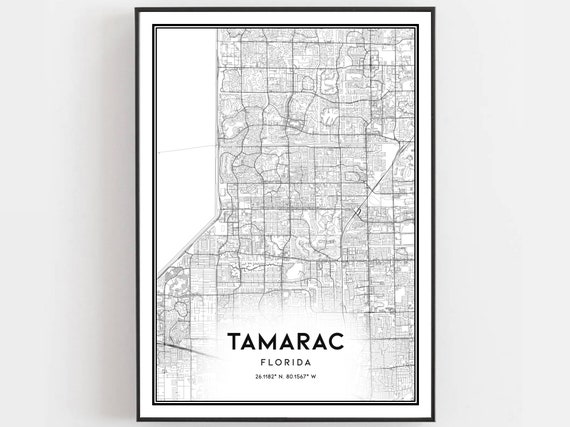 Tamarac Map Print Poster Wall Art Fl City Florida Street Decor Road Gift