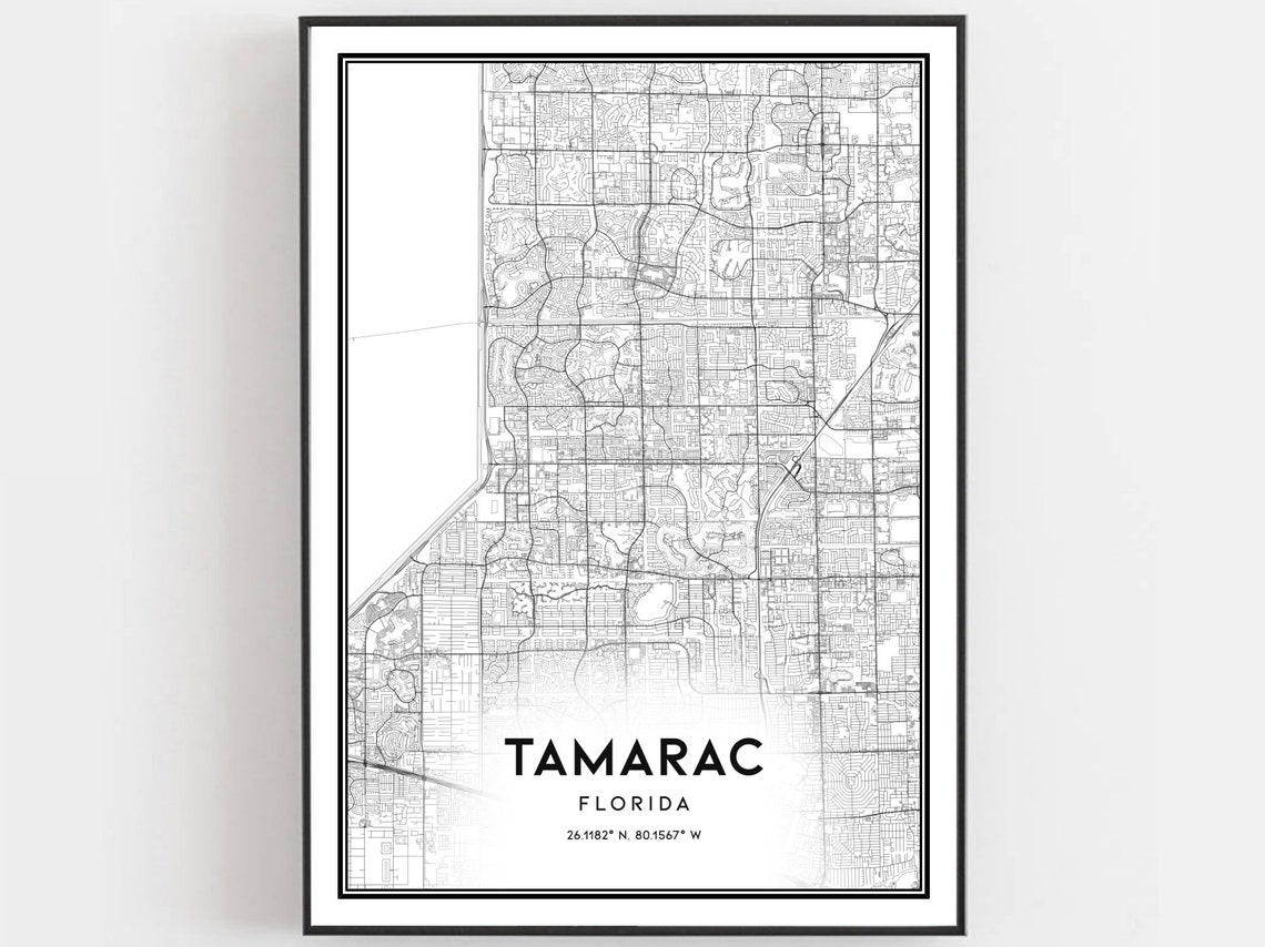 Tamarac Florida Modern City Street Map Wall Art Home Decor Gift