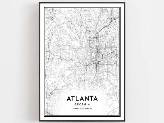 Atlanta Map Print Poster Wall Art Ga City Georgia Street Decor Road Gift B51