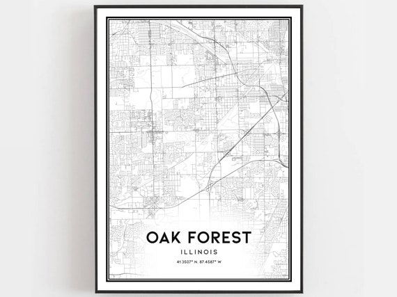 Oak Forest Map Poster, Illinois Street Decor