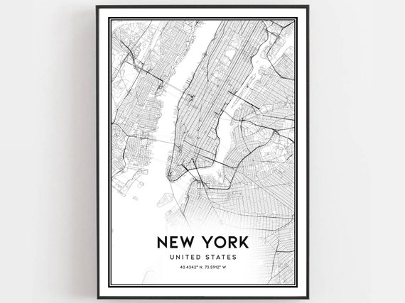 New York Map Print Poster, City Street Decor