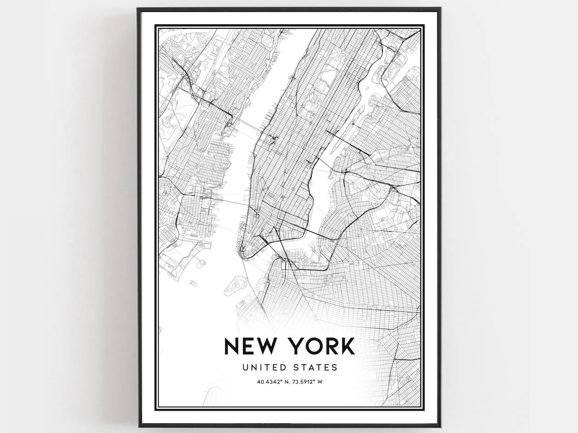 New York Map Print Poster, City Street Decor