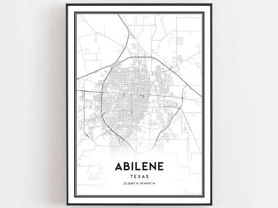 Abilene Map Print Poster Wall Art Tx City Texas Street Decor Road Gift B798