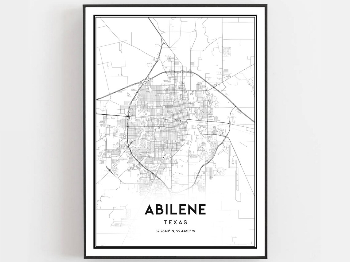 Abilene Texas City Street Map Poster Minimalist Wall Decor Modern Home Gift