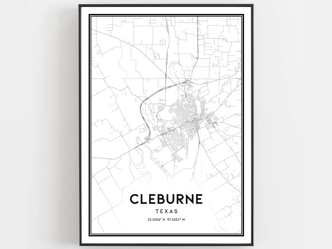 Cleburne Map Poster, Texas Street Decor