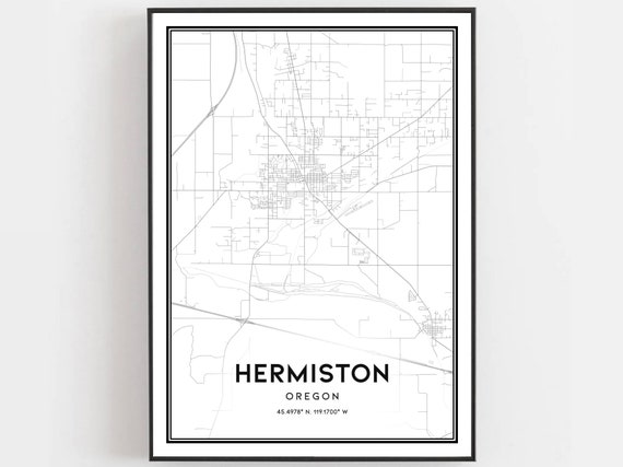 Hermiston Map Print Poster Wall Art Or City Oregon Street Decor Road Gift B1960