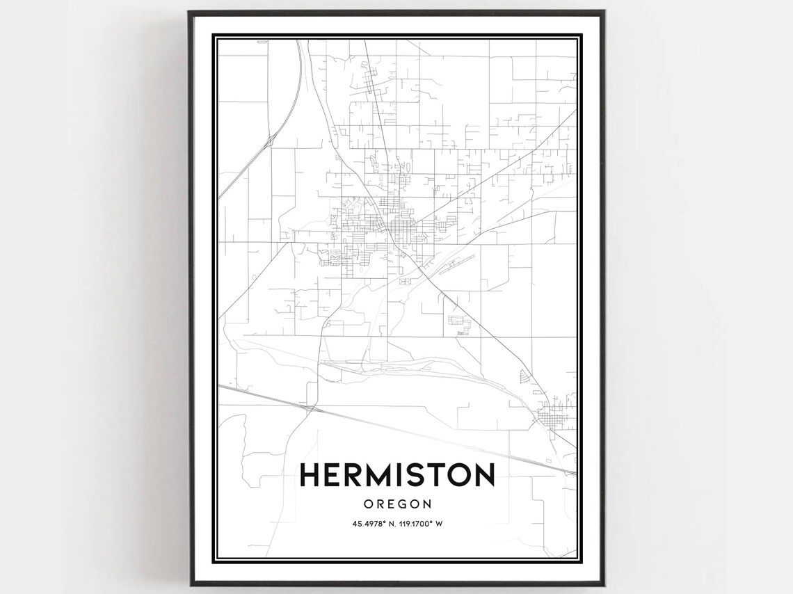 Hermiston Oregon Minimalist Black And White Street City Map Poster