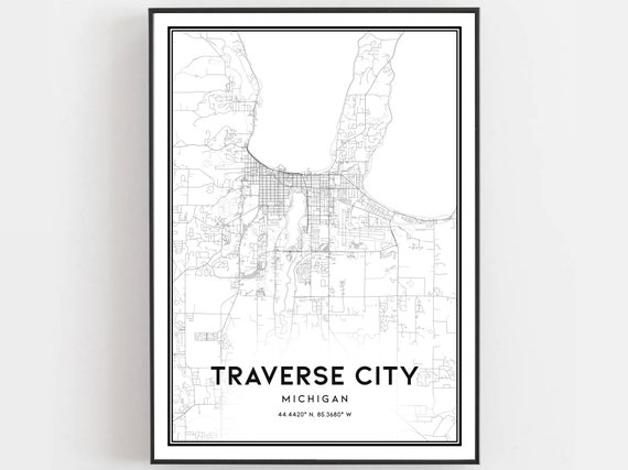 Traverse City Map Print, Michigan Street Decor