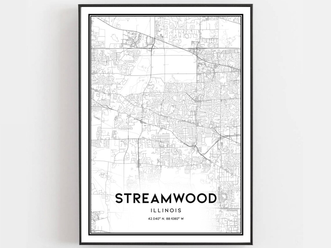 Streamwood Illinois Street Map Minimalist Line Art City Poster