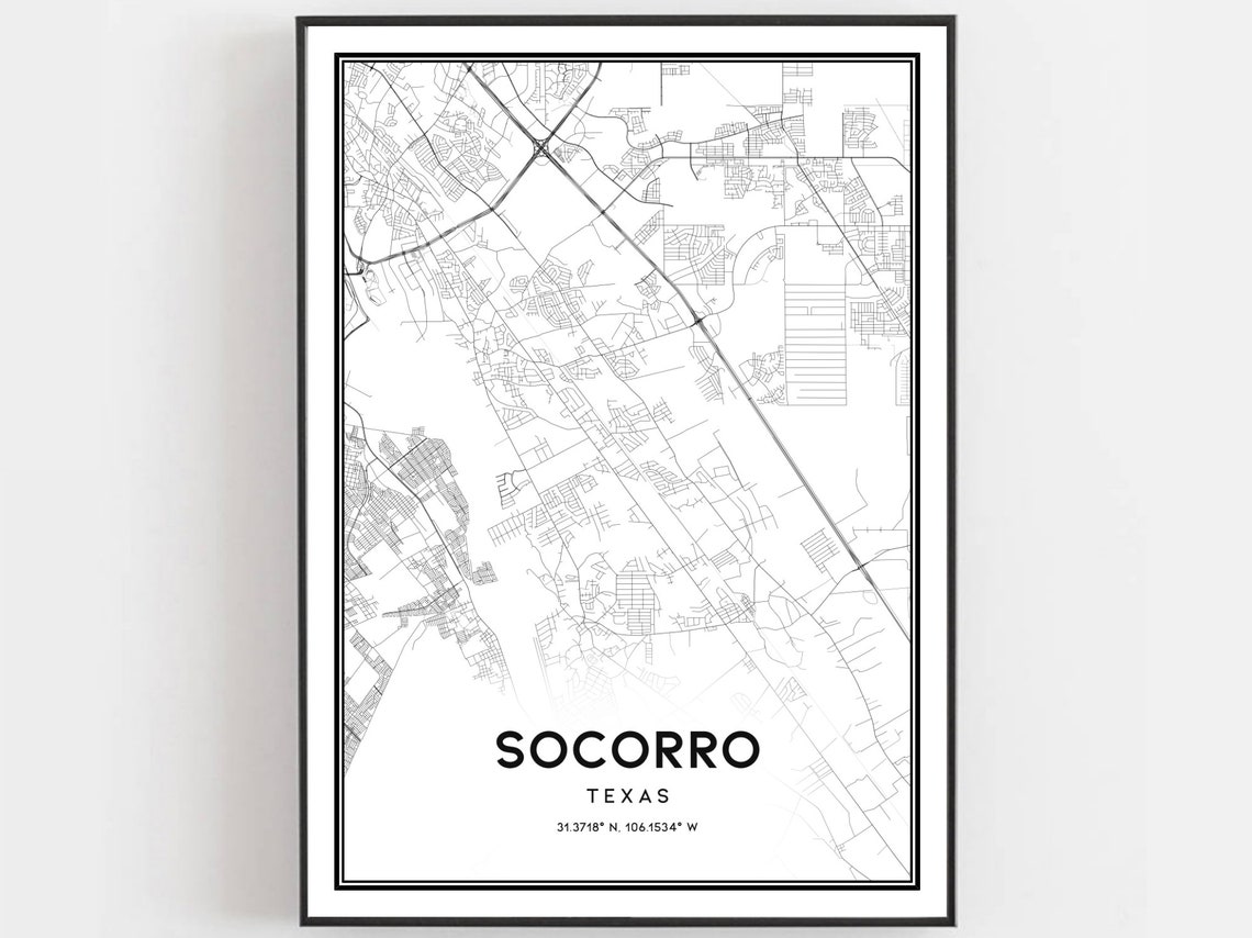 Socorro Texas Black and White Minimalist City Street Map Wall Art