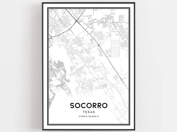 Socorro Map Print Poster Wall Art Tx City Texas Street Decor Road Gift B1796
