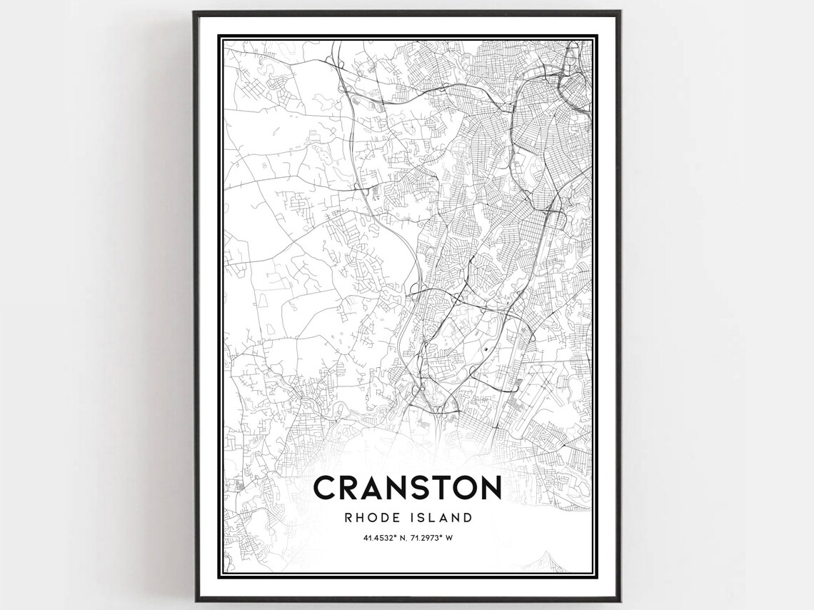 Cranston Rhode Island Minimalist City Street Map Wall Decor Poster