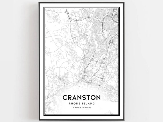 Cranston Map Print Poster Wall Art Ri City Rhode Island Street Decor Road Gift B999