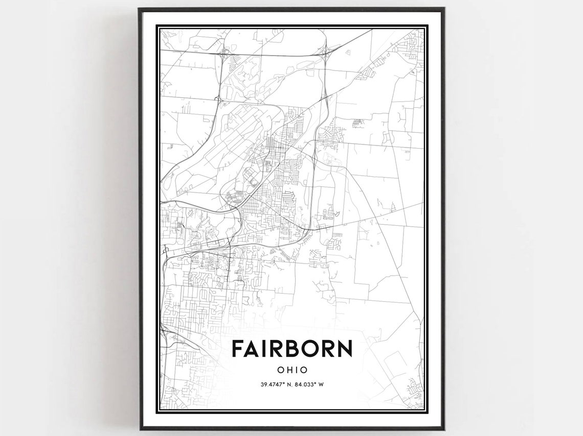Fairborn Ohio Modern Minimalist City Map Street Grid Art Poster