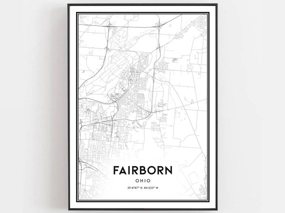 Fairborn Map Print Poster Wall Art Oh City Ohio Street Decor Road Gift B1784