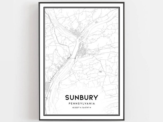 Sunbury Map Print, Pennsylvania Street Decor