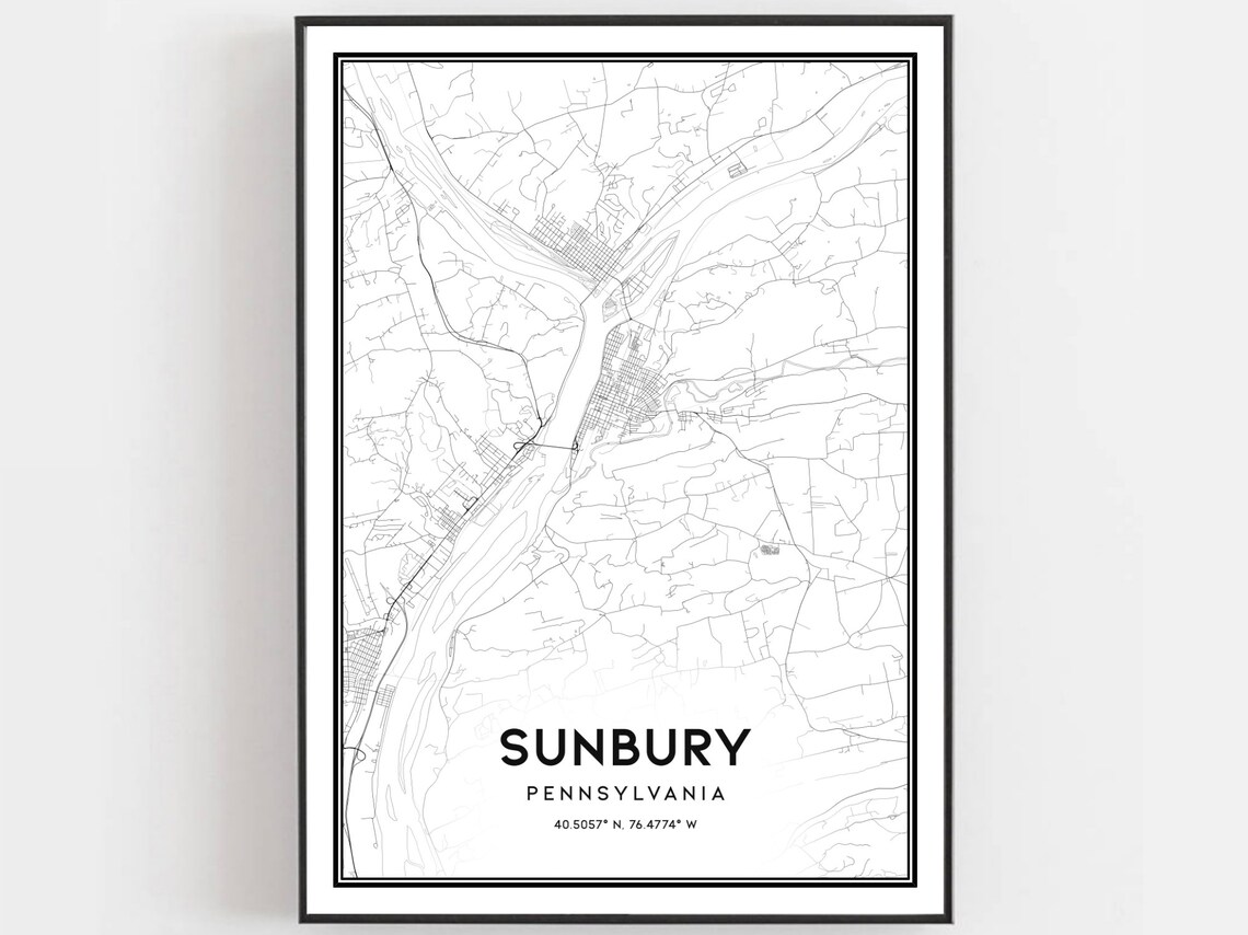 Sunbury Map Print, Pennsylvania Street Decor