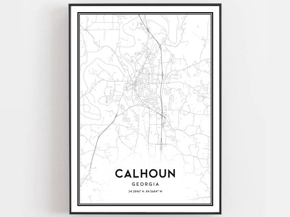 Calhoun Map Print Poster Wall Art Ga City Georgia Street Decor Road Gift B1805