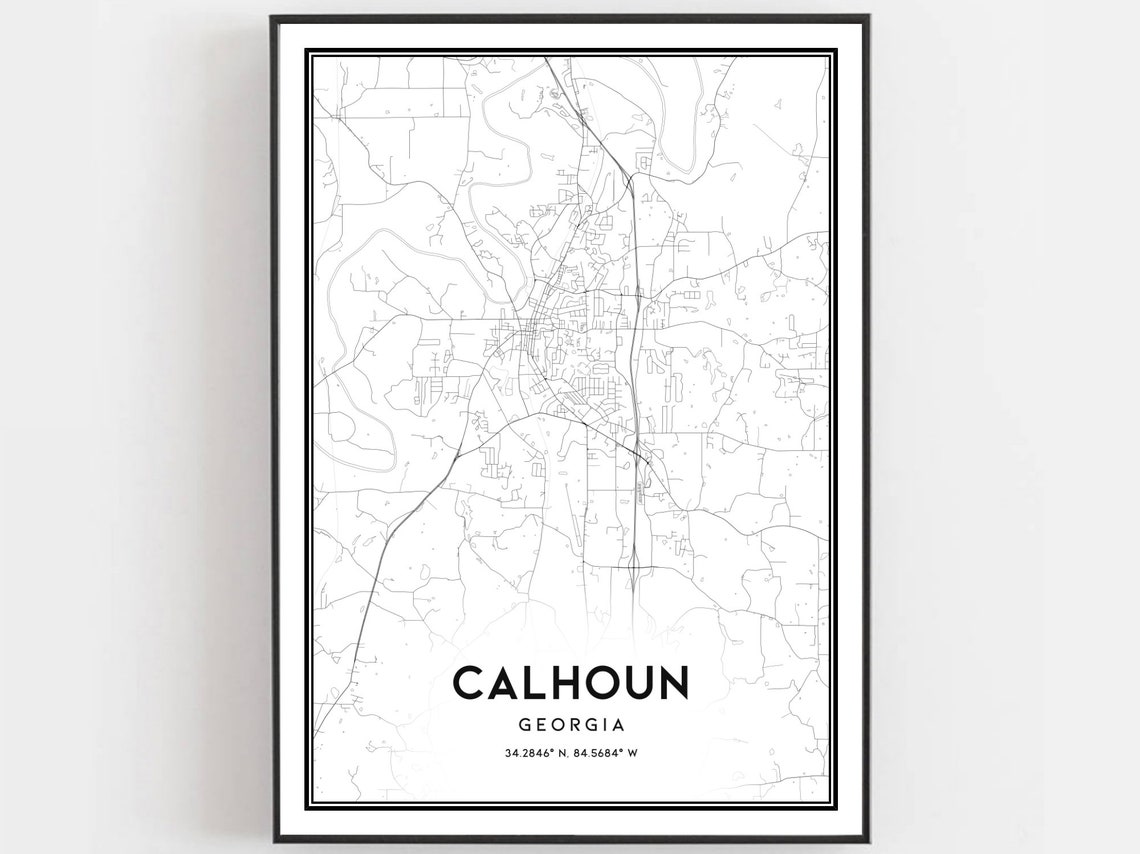 Calhoun Georgia Minimalist Black and White City Street Map Poster