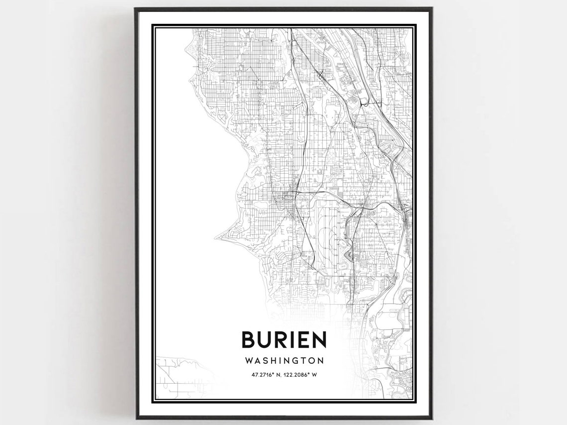 Burien Washington Street Map Minimalist Black and White Poster