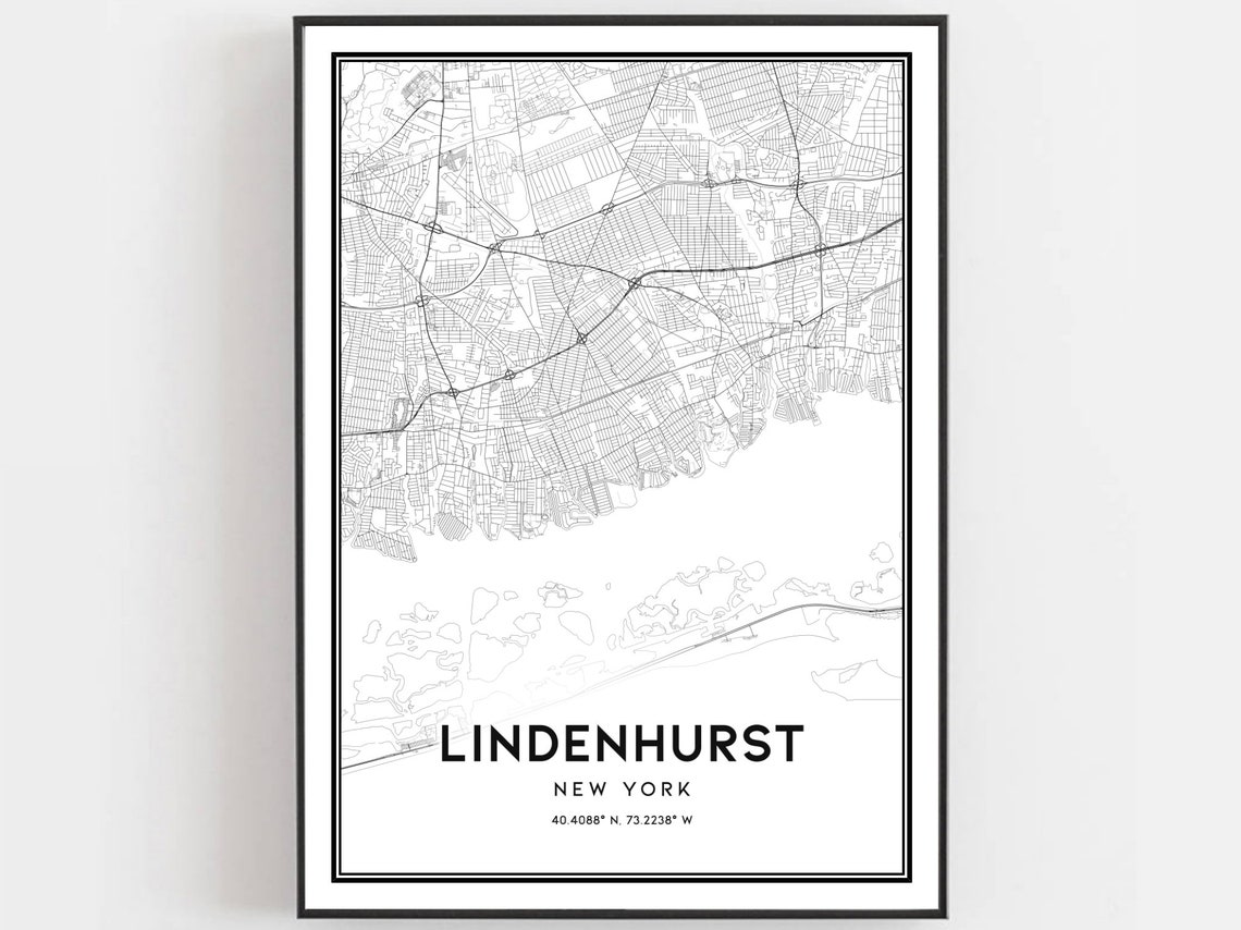 Lindenhurst New York Minimal City Street Map Coordinates Poster