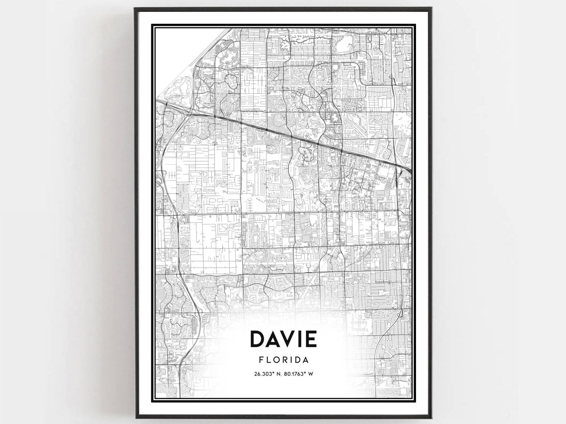 Davie Map Print, Florida Street Decor
