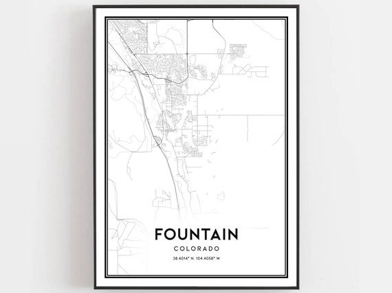Fountain Map Print Poster Wall Art Co City Colorado Street Decor Road Gift