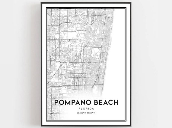 Pompano Beach Map Print Poster Wall Art Fl City Florida Street Decor Road Gift B831