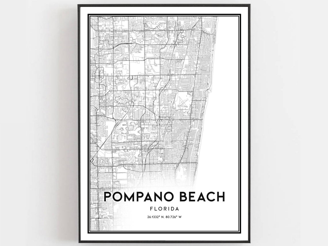 Pompano Beach Florida Minimalist City Street Map Wall Art Decor