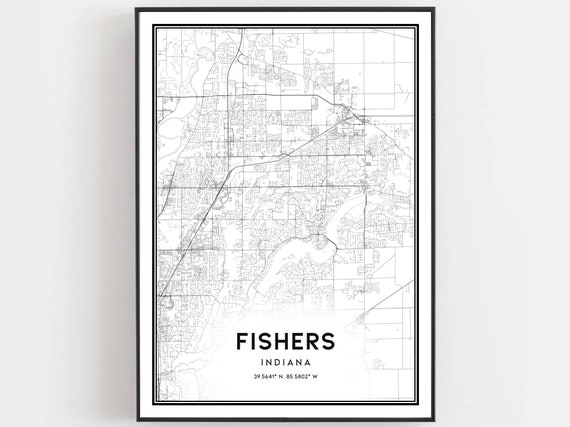 Fishers Map Poster, Indiana Street Decor