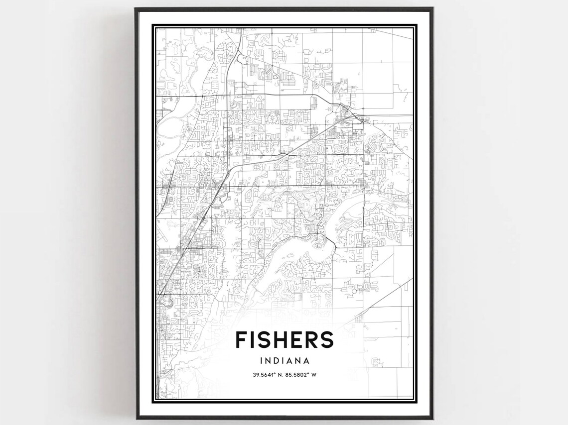 Fishers Map Poster, Indiana Street Decor