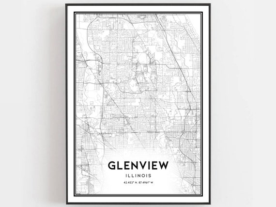 Glenview Map Print Poster Wall Art Il City Illinois Street Decor Road Gift B1448