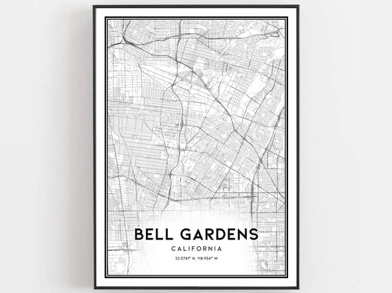 Bell Gardens Map Print Poster Wall Art Ca City Street Decor Road Gift B1533