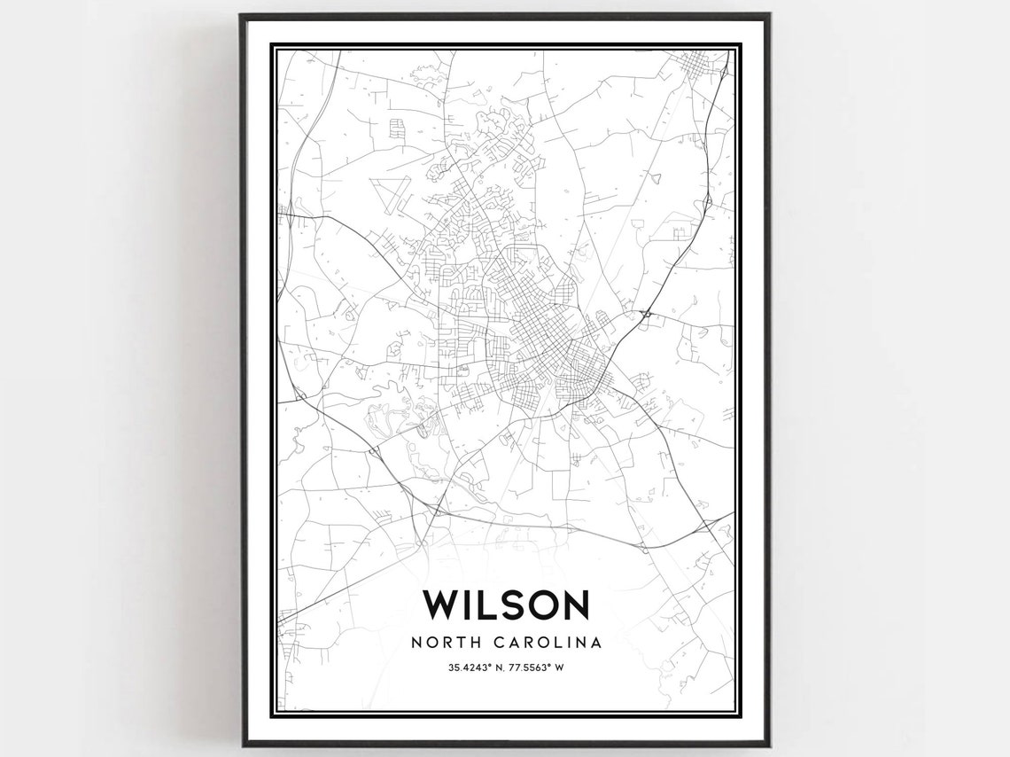 Wilson North Carolina City Street Map Minimalist Decor Wall Art