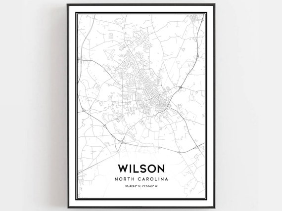 Wilson Map Print Poster Wall Art Nc City North Carolina Street Decor Road Gift B1393