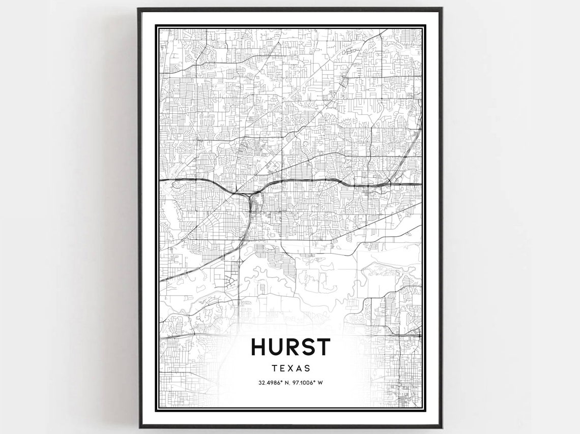 Hurst Texas Minimalist City Street Map Modern Line Art Poster