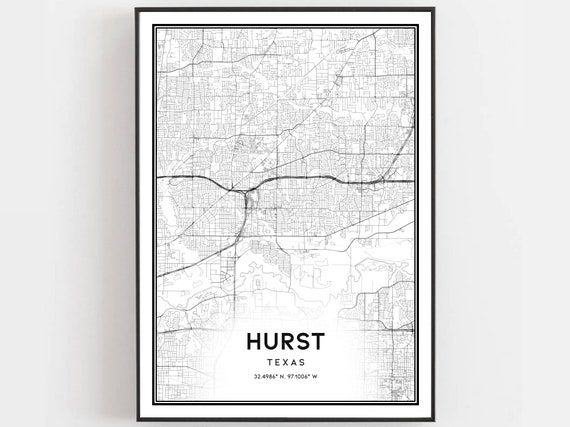 Hurst Map Print Poster Wall Art Tx City Texas Street Decor Road Gift B1633
