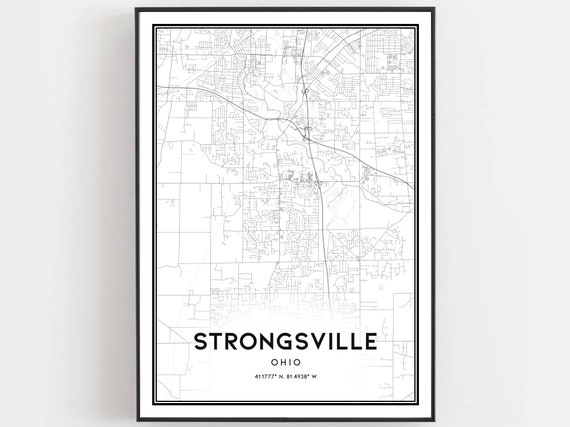 Strongsville Map Print Poster Wall Art Oh City Ohio Street Decor Road Gift