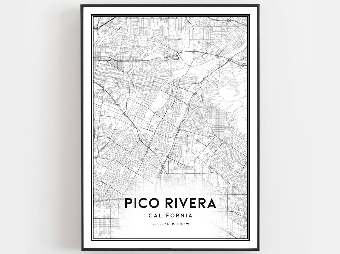 Pico Rivera California Map Minimalist Black and White City Poster